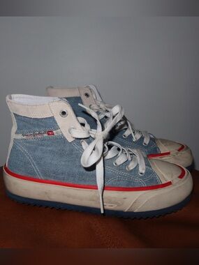 Diesel Blue and Red Low-Top Canvas Sneakers